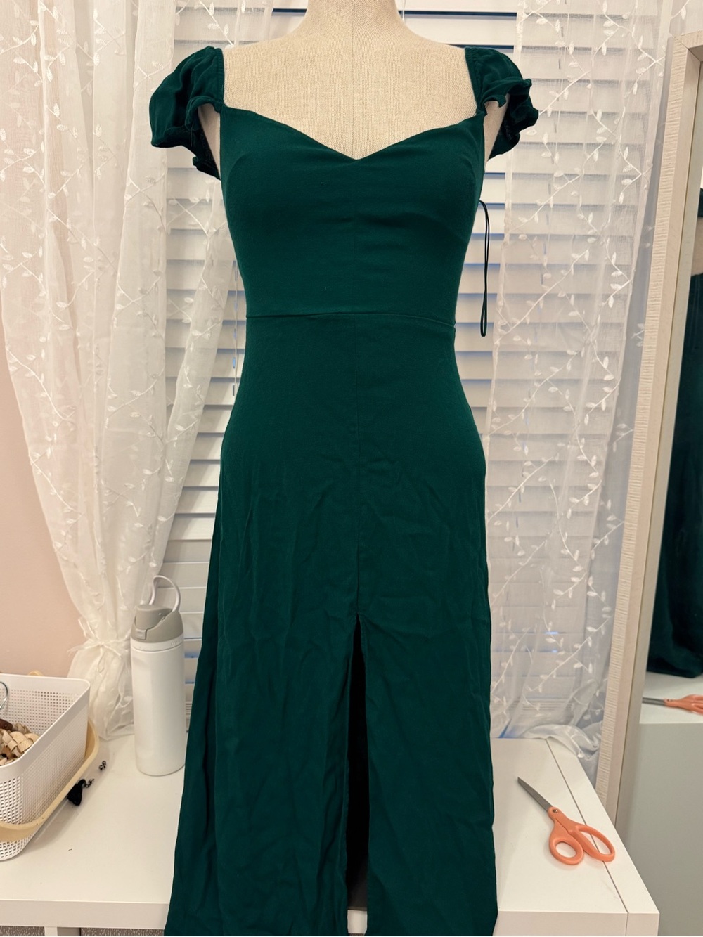 Reformation Deep Emerald Puff-Sleeve Maxi Dress